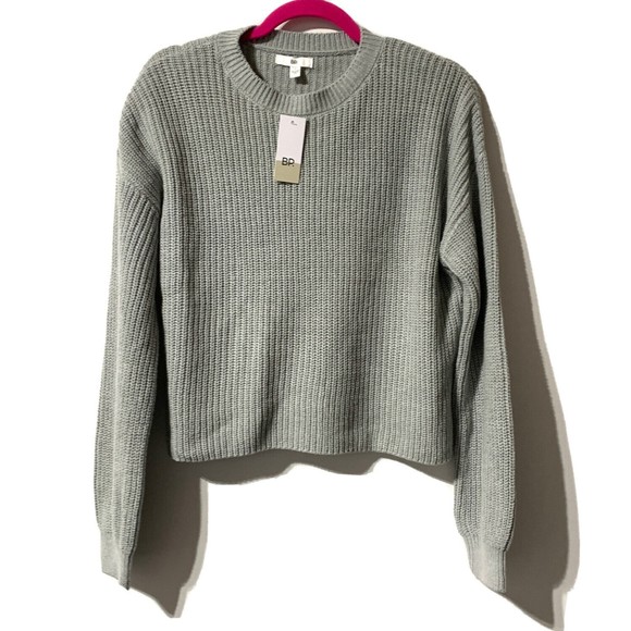 BP Cleo Sweater Women's Size S Grey Heather Chunky Rib Knit Cotton Crop Crewneck - Picture 1 of 12
